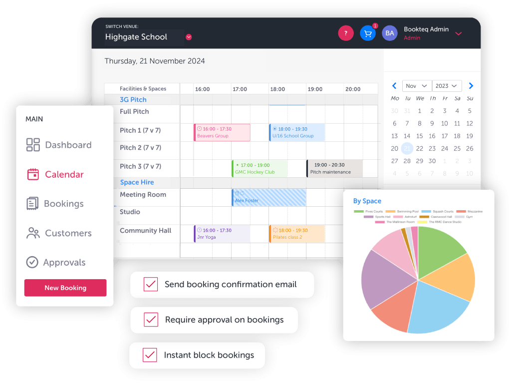 screenshot of Bookteq's sports facility booking software App and online calendar